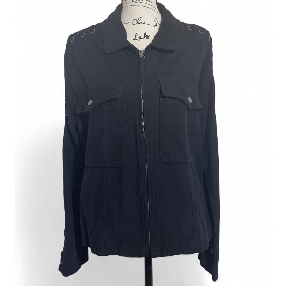 Free People‎ Black Zip Up Jacket with Lace Up Sleeves - Military Style - Size M